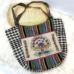 Airs at trading co boho embroidered mixed print hobo bag
